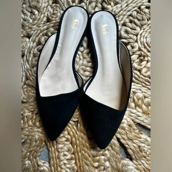 NEW! Pointed Toe Asymmetrical Slip On Canvas Shoes Mules Flats Slides - Picture 3 of 5